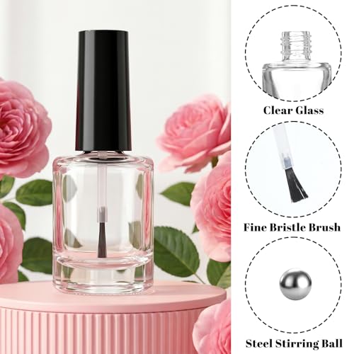 Eldraqth Empty Nail Polish Bottles - 10ml Glass Containers with Funnels and Mixing Balls (2 Pack)