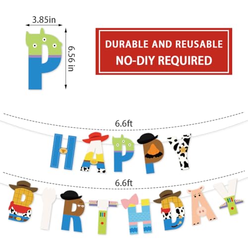 Cartoon Toy Birthday Banner - Reusable Happy Birthday Garland for Kids Party