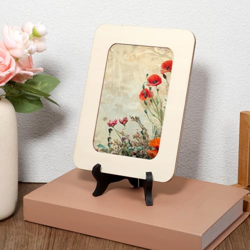 Fyntave 4-Inch Wooden Plate Display Stand, Black Decorative Easel Holder