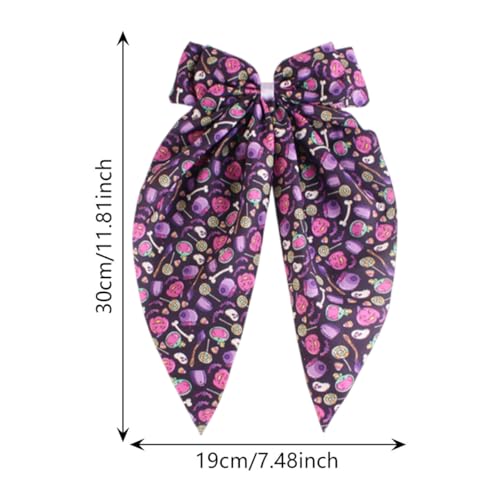 BUNLVDI 2Pcs Halloween Hair Bows Satin Long Tail Clips Pumpkin Ghost