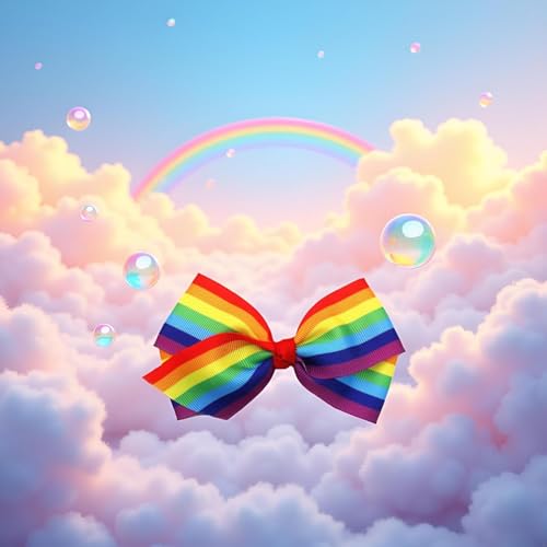 SelHeng 3-Pack 4-Inch Rainbow Hair Bow Clips for Women and Girls