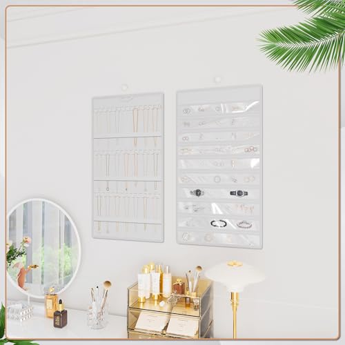Bosuelife Double-Sided Hanging Jewelry Organizer - White Closet Holder
