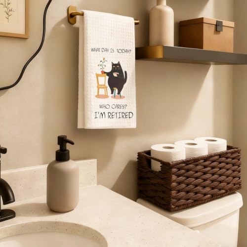 Retirement Cat Waffle Kitchen Towel - 16x24 Inch | Funny Decor