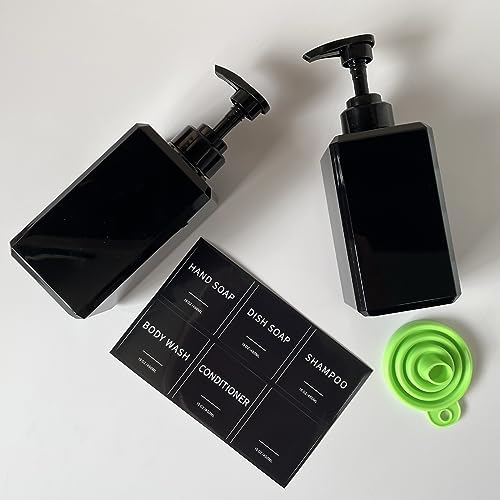 15oz Black Soap Dispenser Set - 2 Pack with Waterproof Labels