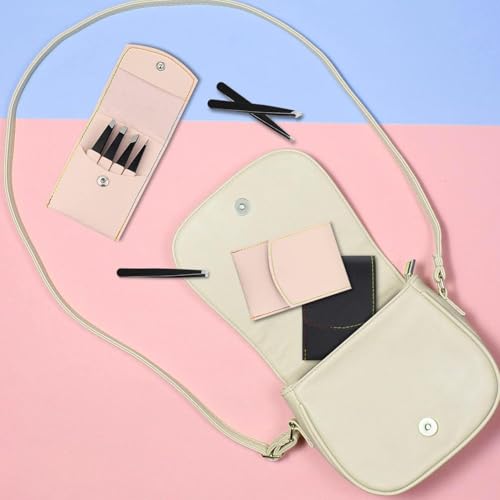 Precision Tweezers Set 4-Piece Stainless Steel with PU Leather Case