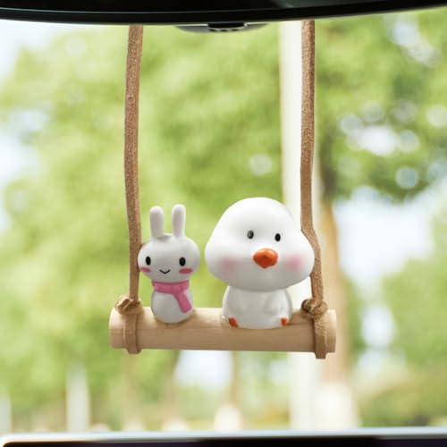 YoRise Swinging Chick & Bunny Car Rear View Mirror Hanging Ornament