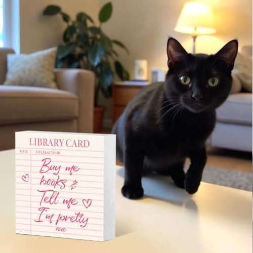 Buy Me Books & Tell Me I'm Pretty Wooden Box Sign, 5x5 Library Card Decor