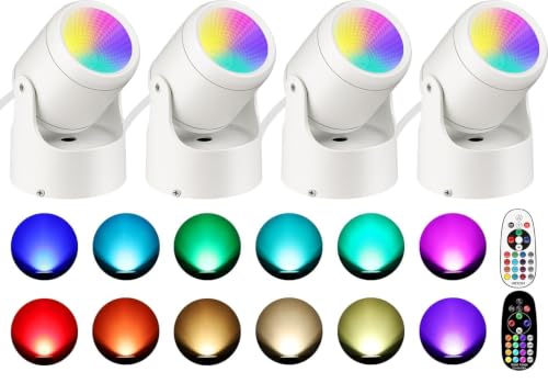 URTOM 4 Pack Indoor RGBW Uplighting Spotlights with Remote, Dimmable LED Christmas Lights