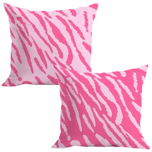 Pink Zebra Stripes Pillow Covers - Set of 2, 18x18 Inch Decorative Cases