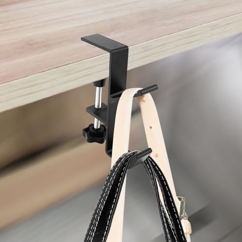Zolunu Black Desk Clamp Backpack & Headphone Holder - Space-Saving Hooks