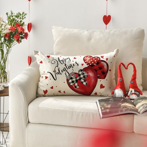 AVOIN colorlife Happy Valentine's Day Red Heart Pillow Cover 20x12 Inch, White