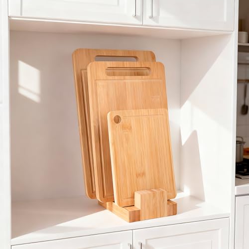 Donxote Bamboo Cutting Board Organizer Rack - Space-Saving Kitchen Storage
