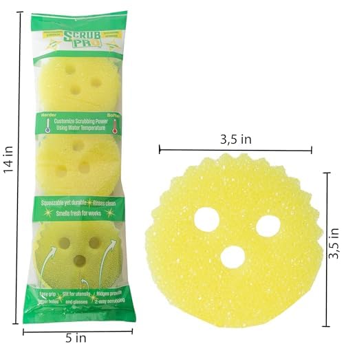 Scrub Pro Non-Scratch Cleaning Sponges - 3 Pack for Kitchen & Bathroom