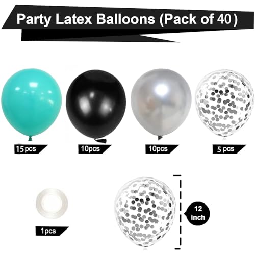 Teal Blue and Black Birthday Party Decorations Set