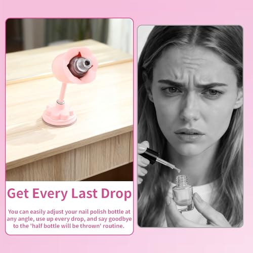 Pink Rose-Shaped Nail Polish Bottle Holder with 360° Rotating Stem and Strong Suction