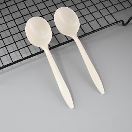 T Legend Eco-Friendly 50 Pack Cornstarch Soup Spoons - Large 5.3" Disposable Utensils for Hot Soup & More
