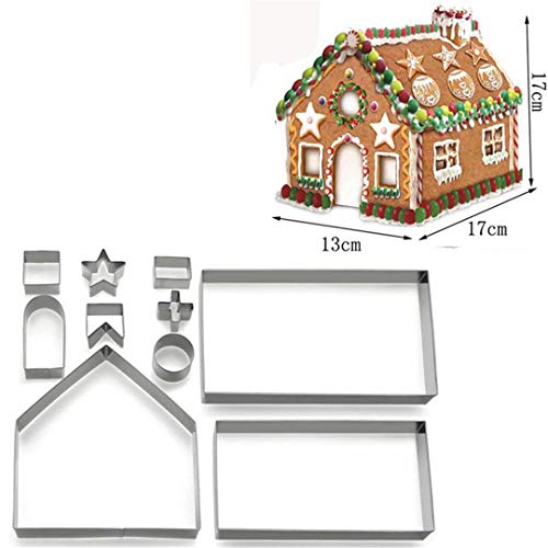 3D Christmas Gingerbread House Cookie Cutter Set - 10 Pcs Stainless Steel Holiday Baking Tools - Variation #1