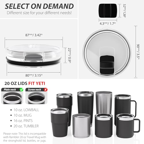 20 oz Tumbler Lid for YETI, Replacement Lid for YETI 20oz Tumbler & 10 oz Lowball, 10 oz Mug, Magnetic Spill Proof Cup Covers with Slide Switch, BPA Free (1 Pack)