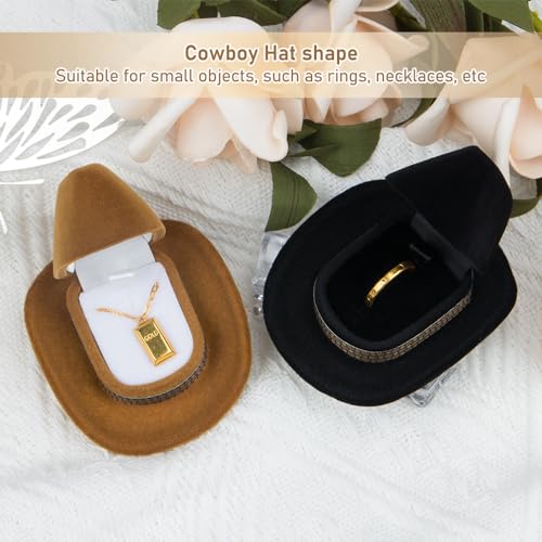 Brown ZORZA 2-Piece Velvet Cowboy Hat Jewelry Box for Rings & Jewelry