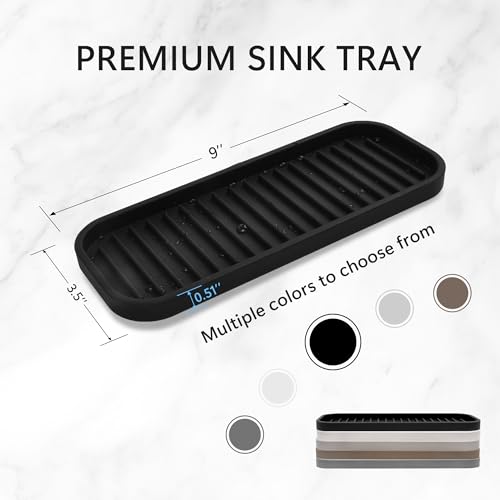 Gosmol 9x3.5 Inch Silicone Sink Caddy & Sponge Holder - Black Kitchen Organizer