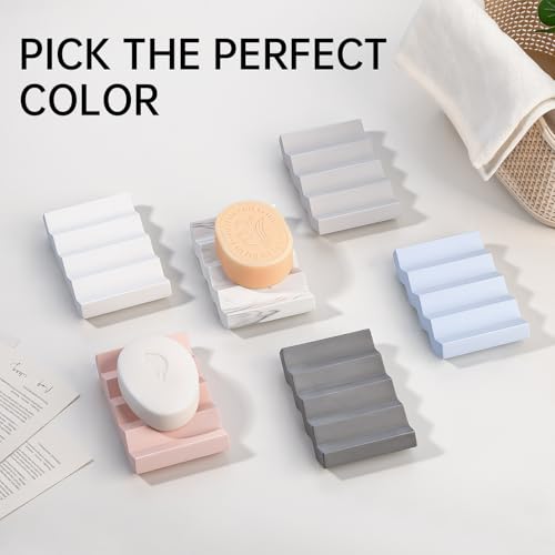 Diatomite Soap Dish Holder - Self-Draining Marble White Bar Soap Caddy