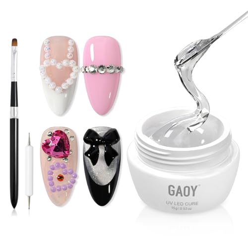 GAOY Nail Rhinestone Glue Gel 15ml with Brush and Dotting Pen