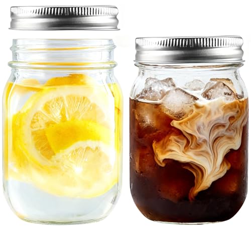 16oz Glass Mason Jars - 2 Pack with Airtight Lids for Food Storage