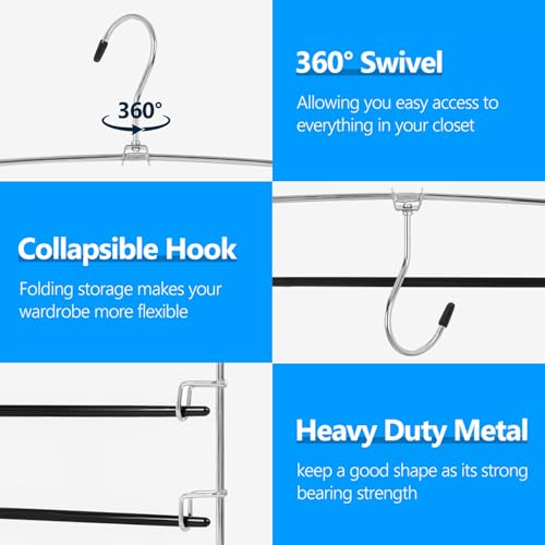 Feasteery 1-Piece 5-Tier Closet Pants Hangers with Swing Arms – Space Saving Storage