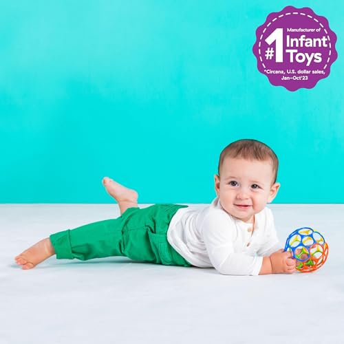 Bright Starts Oball Easy Grasp Classic Infant Toy - Yellow/Red/Blue, 4 Inch BPA-Free Baby Ball for Newborns & Toddlers