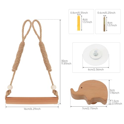 Rustic Elephant Shape Toilet Paper Holder - 6.3 x 11.8 Inch, Wood & Rope