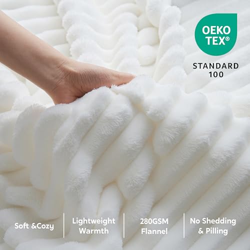 Joiedomi White Twin Blanket - Soft & Warm Fleece Throw 60x80