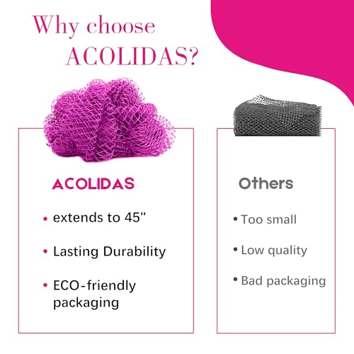 Acolidas African Net Sponge 2-Pack, 45 Inch Long Exfoliating Bath Net