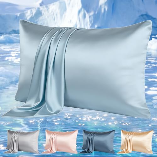 Bcareself Cooling Pillowcase Set, Standard 20x26, Hazy Blue, Breathable Silk