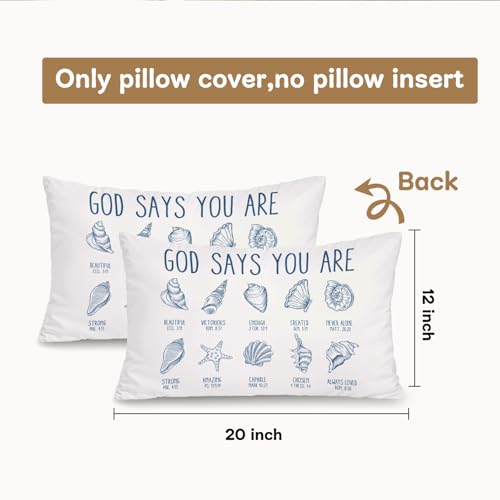Bible Verse Seashell 12x20 Inch Throw Pillow Cover, Coastal Christian Decor