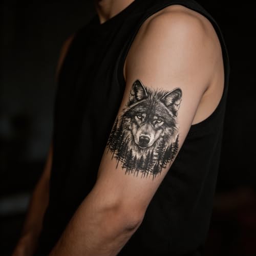 VERDBOOK Semi-Permanent Jungle Wolf Temporary Tattoos - 2 Sheets