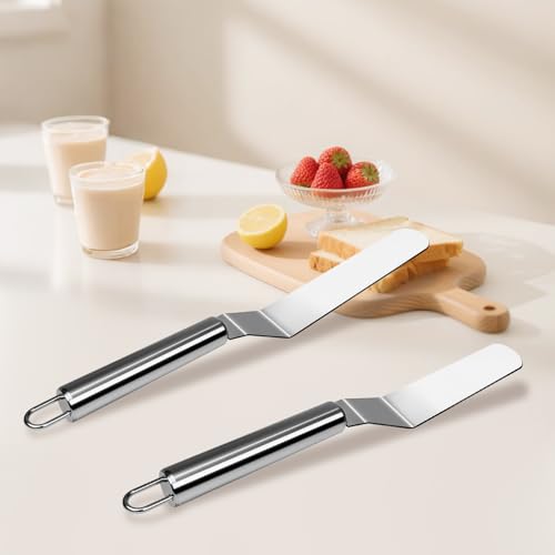 2-Piece Stainless Steel Offset Spatula Set - 6 Inch & 8 Inch Cake Frosting