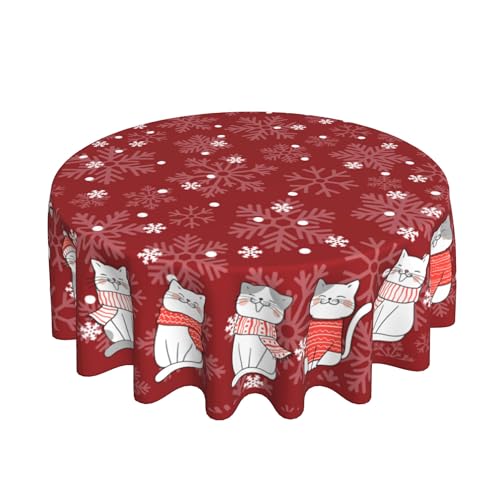 Christmas Cat Round Tablecloth 60 Inch Washable Holiday Kitchen Decor - Variation of THIS listing