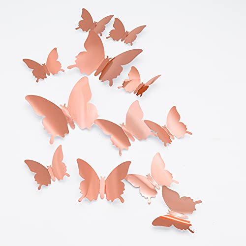 CAYUDEN 24pcs 3D Mirror Butterfly Wall Stickers - Rose Gold Decor