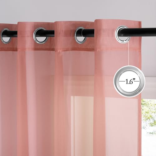 NICETOWN Coral Pink Sheer Curtains - 96 Inch Grommet Drapes, 2 Panels