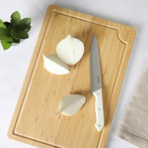 Gibson Home Forestview 18" x 12" Bamboo Cutting Board ? Durable Large Kitchen Wooden Chopping Carving Board with Juice Groove, Oil Finished