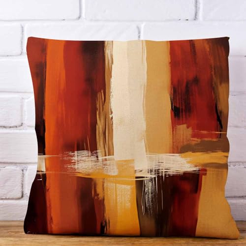Rust Style Art Throw Pillow Cover 18x18 - Burnt Orange Linen Cushion Case