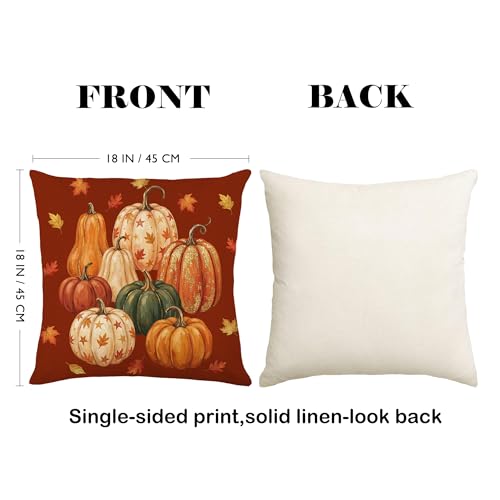 Fall Pumpkin Pillow Covers 18x18 - Set of 2 for Cozy Decor