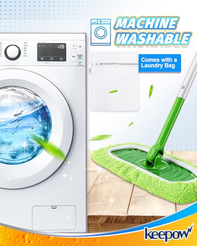 KEEPOW Reusable Mop Pads for Swiffer - Dual-Material Wet/Dry, 4 Pack Green