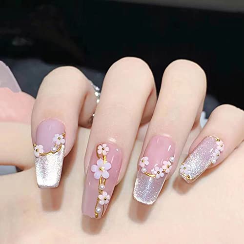 3D Acrylic Flower Nail Charms with Pearls and Rhinestones for DIY Nail Art