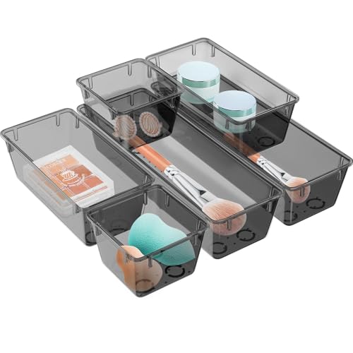 WOWBOX 6 Pack Black Clear Drawer Organizer Set - Stackable Storage Bins
