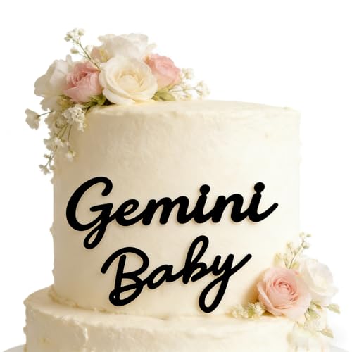 Gemini Baby Cake Topper - Black Acrylic Zodiac Decoration