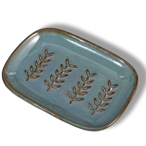 HighHerz Blue Ceramic Soap Dish - Aesthetic Soap Holder for Shower