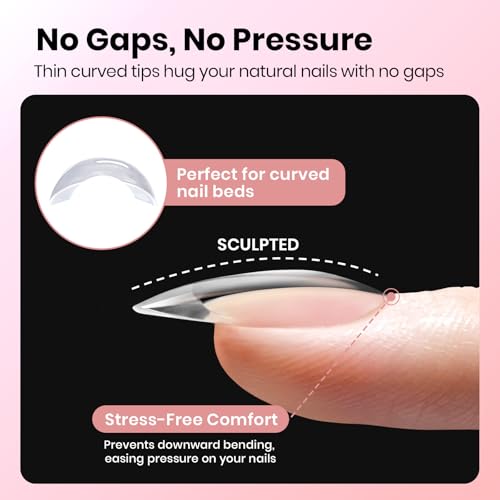 Beetles Curve-EX Short Almond Gel Nail Tips - 160pcs Pre-Etched Soft Acrylic