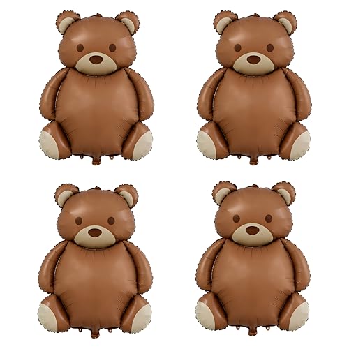 4 Pcs 35-Inch Brown Bear Foil Balloons for Jungle Safari Birthday Party