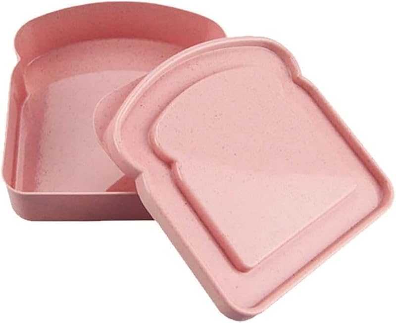 Pink Toast-Shaped Sandwich Container with Lid for Food Storage